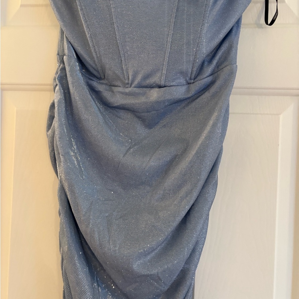 Forever 21 Blue Gray Asymmetrical Ruched Bustier Dress